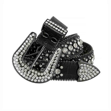 Black Strap With Crystal Studded Rhinestone Belt