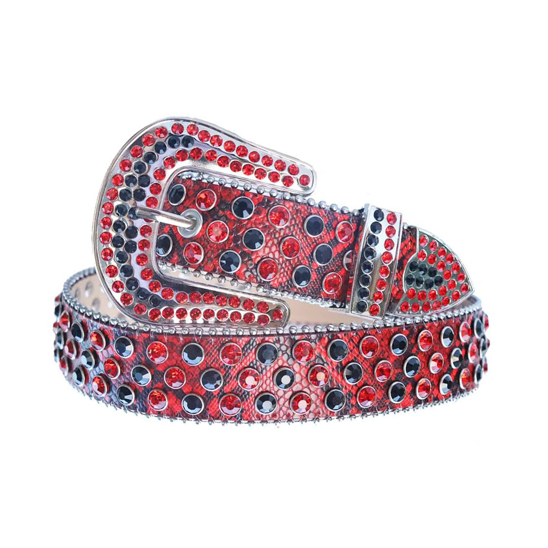 Red And Black Rhinestone Belt With Red Snake Strap