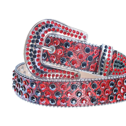 Red And Black Rhinestone Belt With Red Snake Strap