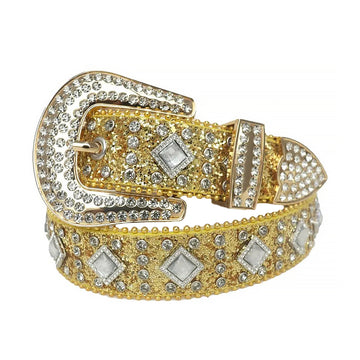 Diamond Rhinestone Belt With Golden Glitter Strap
