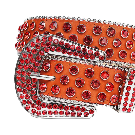 Red Rhinestone Belt With Orange Strap