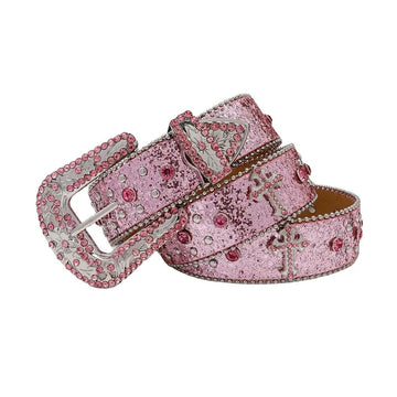 Pink Rhinestone And Silver Studs Belt With Pink Strap