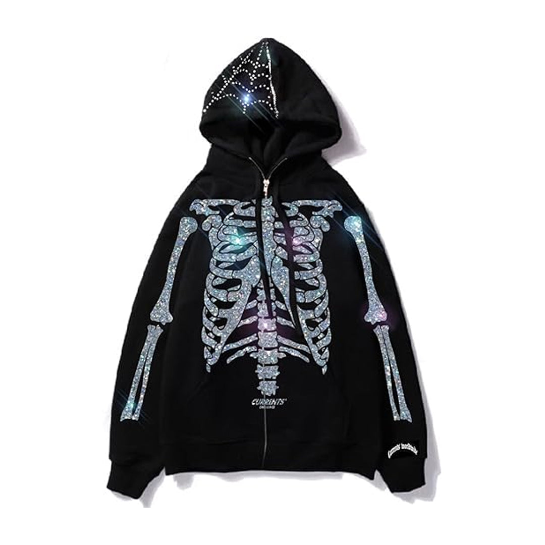 Skeleton hoodie rhinestone sale