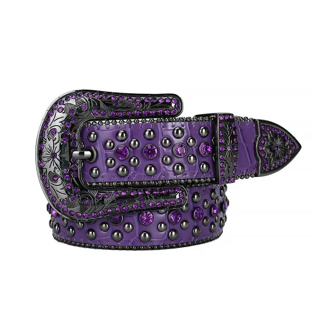 Purple Rhinestone And Silver Studs Belt With Purple Strap