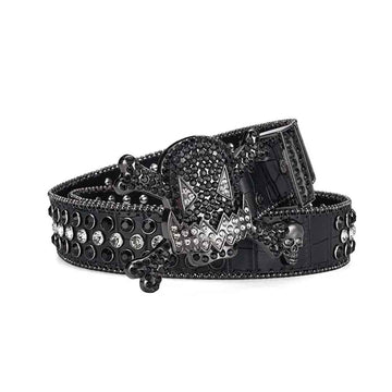 Gengar Buckle Metal Black Strap with Crystal & Rhinestone Studded Belt