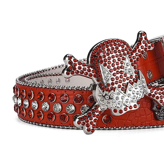 Gengar Red Buckle Metal Red Strap with Crystal & Rhinestone Studded Belt