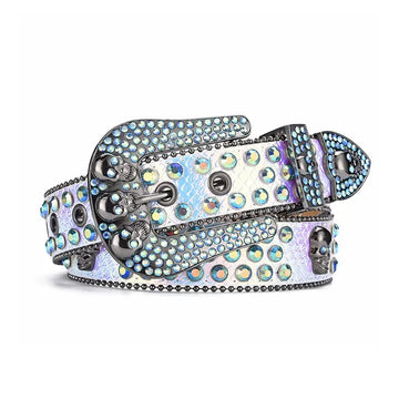 Skull Buckle Multi Strap With Multi Studded Rhinestone Belt