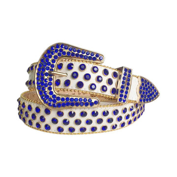 Blue Rhinestone Belt With White Texture Strap