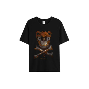 Swaggy Bear Print Rhinestone T-shirt