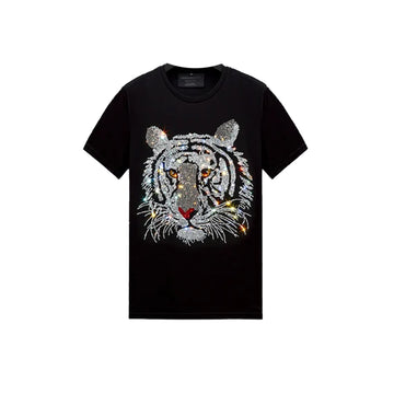 Tiger Print Black Rhinestone T-shirt