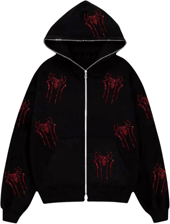 Spider Red Sudded Rhinestone Hoodie