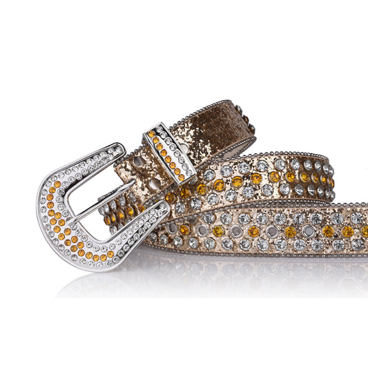 Gold Strap With Crystal & Gold Studded Rhinestone Belt