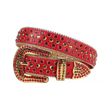 Red Strap With Red & Gold Studded Rhinestone Belt