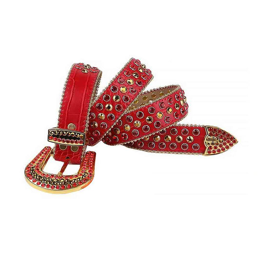 Red Strap With Red & Gold Studded Rhinestone Belt