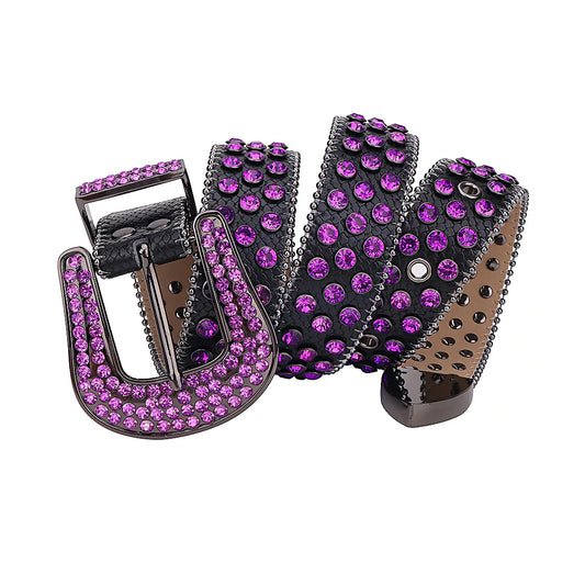 Black Strap With Purple Studded Rhinestone Belt