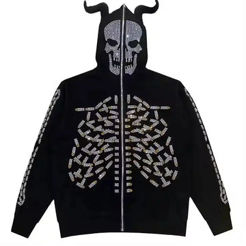 Black Jin Skull Rhinestone Hoodie