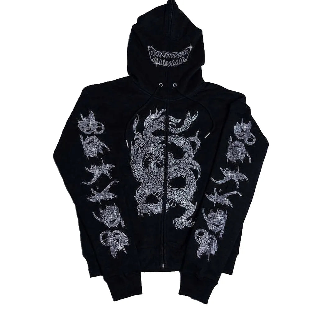 Black Dragon Sudded Rhinestone Hoodie