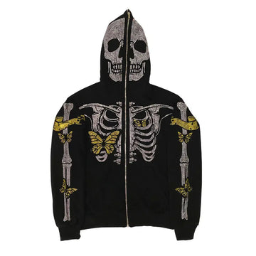 Skeleton Like Boun Sudded Rhinestone Hoodie