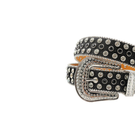 Black Strap White Black & white Crystals Studded Rhinestone Belt