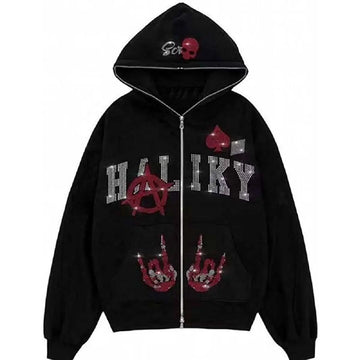 Haliky Sudded Rhinestone Hoodie