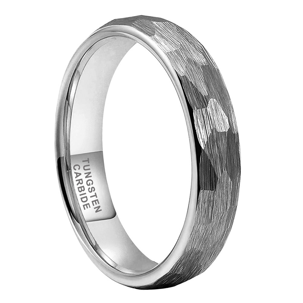 4/6/8mm Silver Hammered Brushed Tungsten Ring