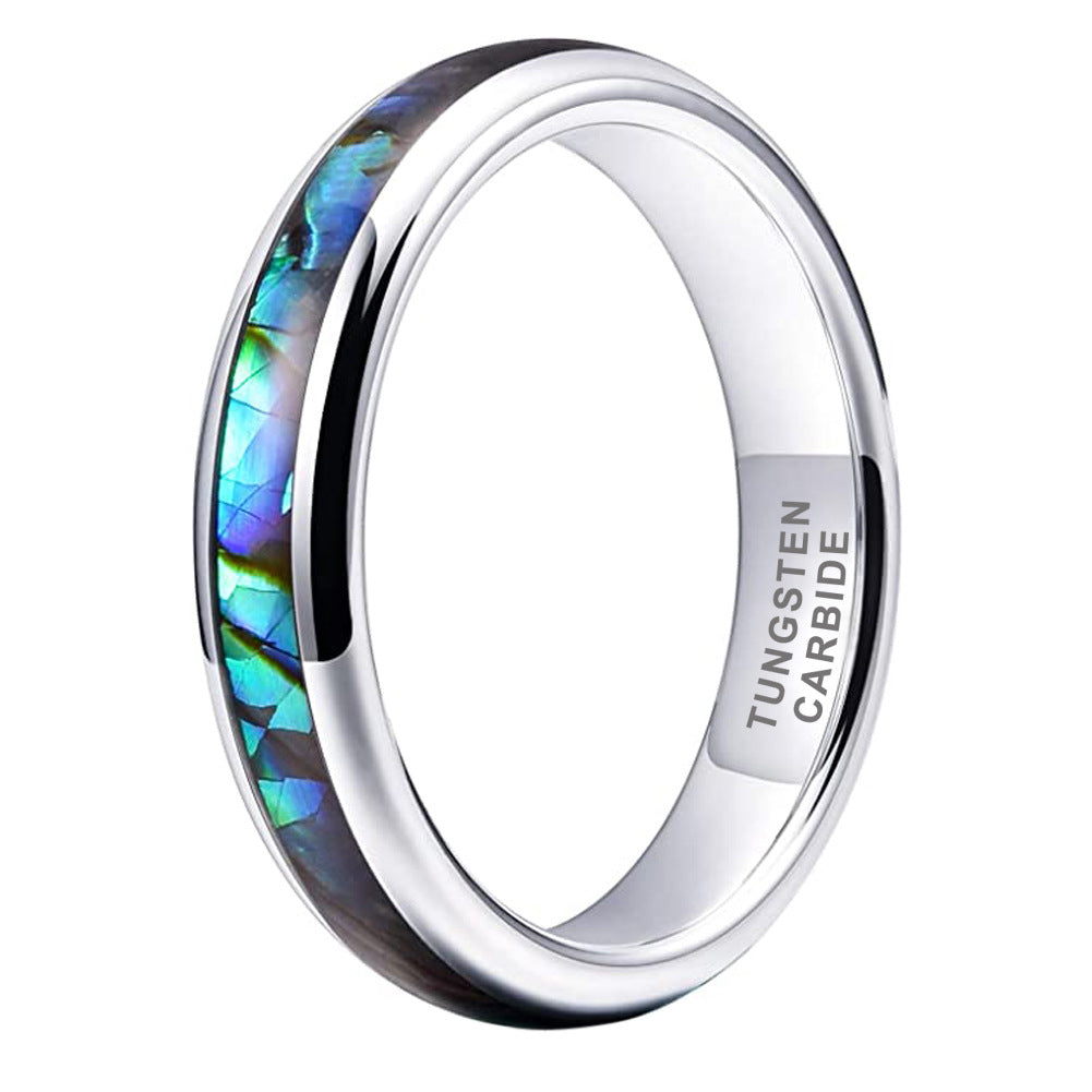 8mm Domed Silver Tungsten Abalone Wedding Band