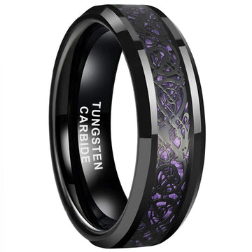 8mm Stainless Celtic Dragon Purple Inlay Ring