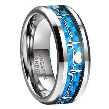 8mm Blue Carbon Fiber Tungsten Carbide Ring