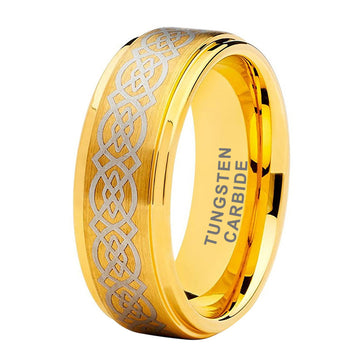 8mm Polished Edges Celtic Gold Tungsten Ring