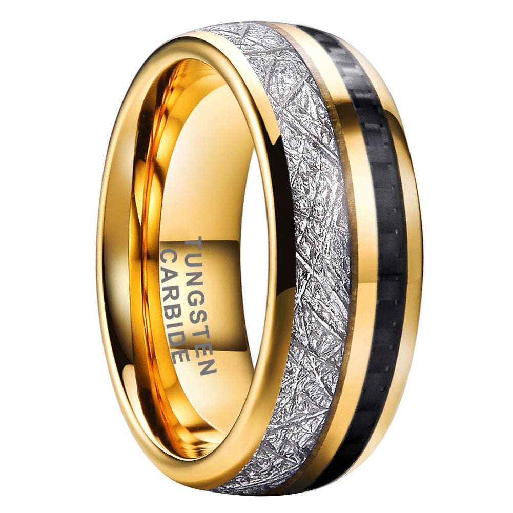 8mm Meteorite Inlay Gold Tungsten Carbide Ring