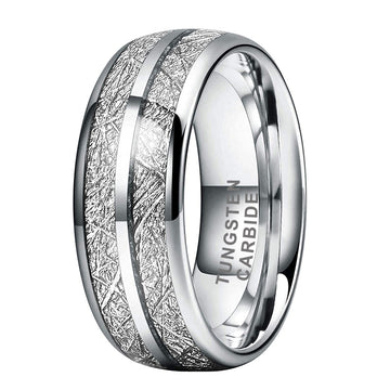 8mm Meteorite Inlay Silver Tungsten Ring