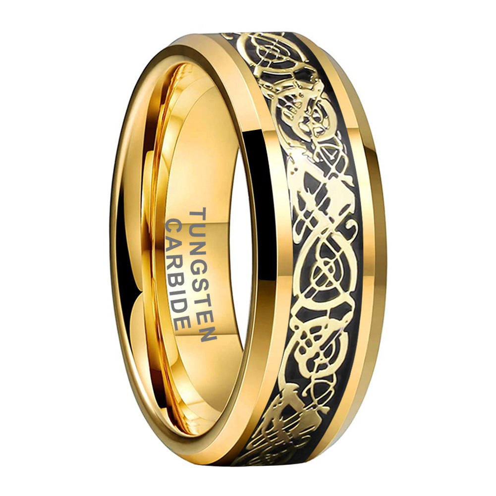 8mm Gold/Black Dragon Carbide Tungsten Ring