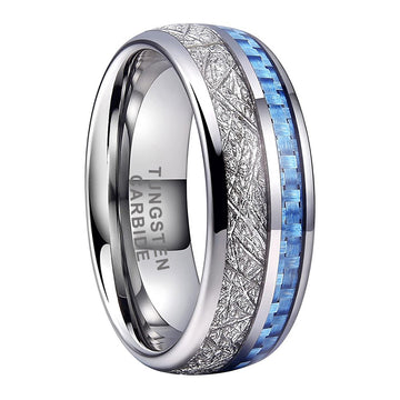 8mm Blue Carbon Fiber Inlay Tungsten Ring with