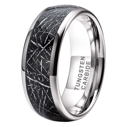 8mm Black Meteorite Inlay Carbide Tungsten Ring