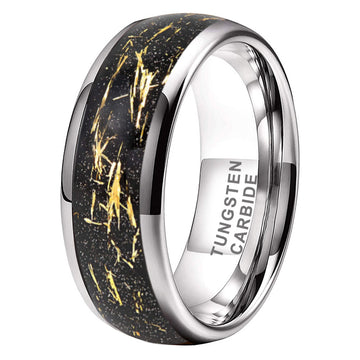 8mm Meteorite Dome Gold Carbide Tungsten Ring