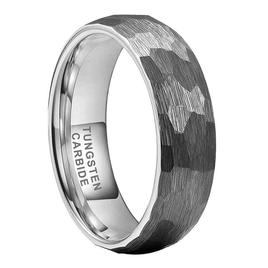 4/6/8mm Silver Hammered Brushed Tungsten Ring