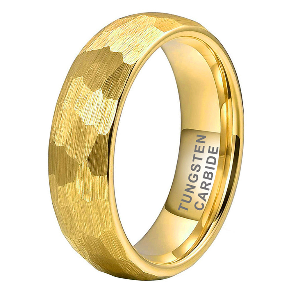 6mm/8mm Gold Hammered Wedding Tungsten Ring