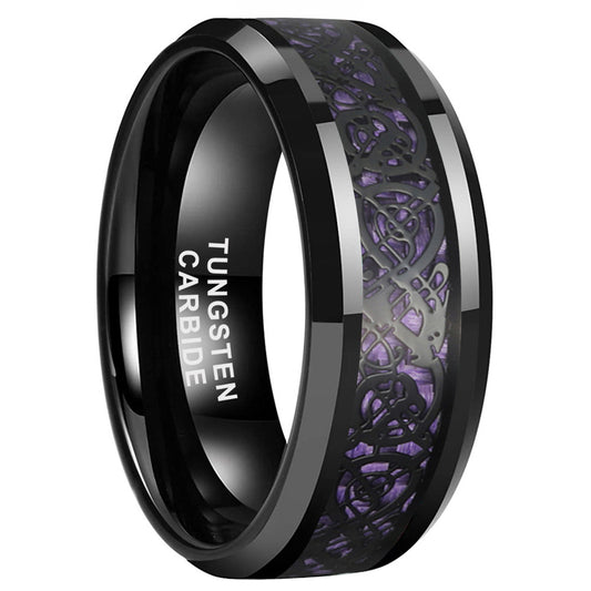 8mm Stainless Celtic Dragon Purple Inlay Ring