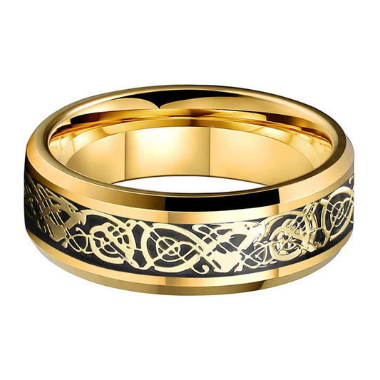 8mm Gold/Black Dragon Carbide Tungsten Ring