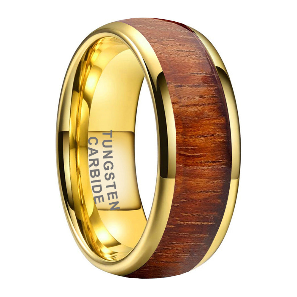 8mm Yellow Wood Inlay Tungsten Ring