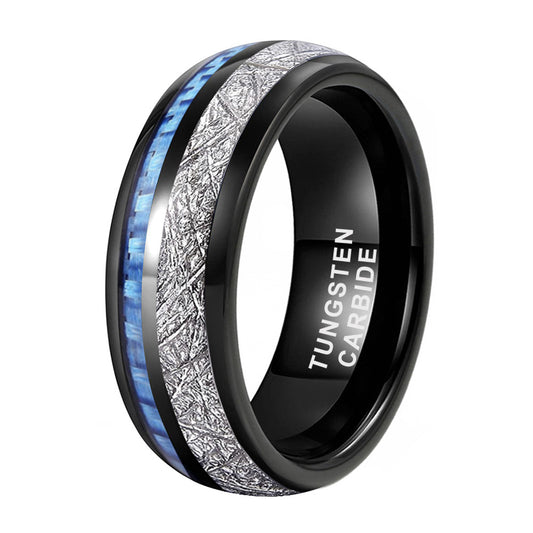 8mm Blue Carbon Fiber Inlay Tungsten Ring with