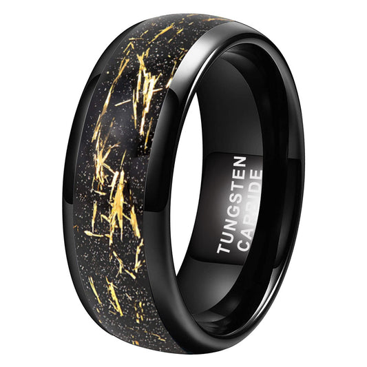 8mm Meteorite Dome Gold Carbide Tungsten Ring