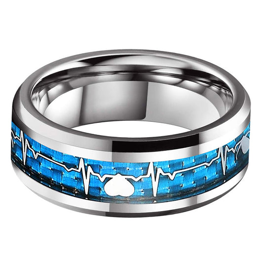 8mm Blue Carbon Fiber Tungsten Carbide Ring