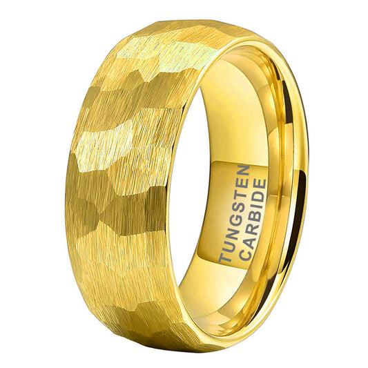 6mm/8mm Gold Hammered Wedding Tungsten Ring