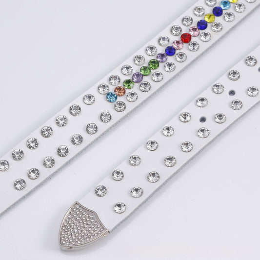 Round Buckle Decor Strap With Multi Studded Rhinestone Belt