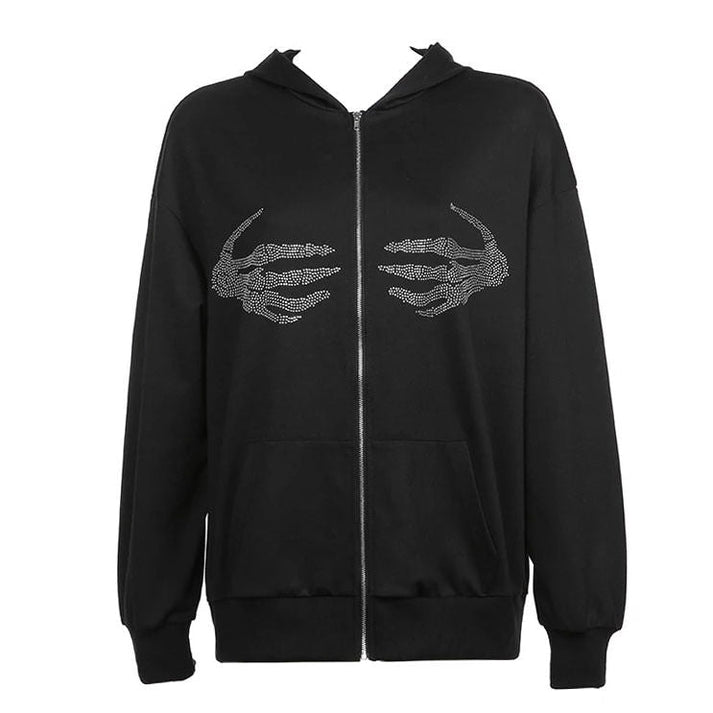 Skeleton Hand Rhinestone Hoodie