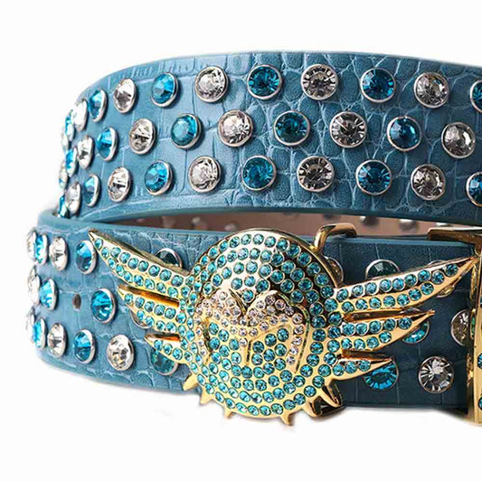 Blue Angel Wings Buckle Rhinestone Belt with Blue Strap With Silver Studded diamonds